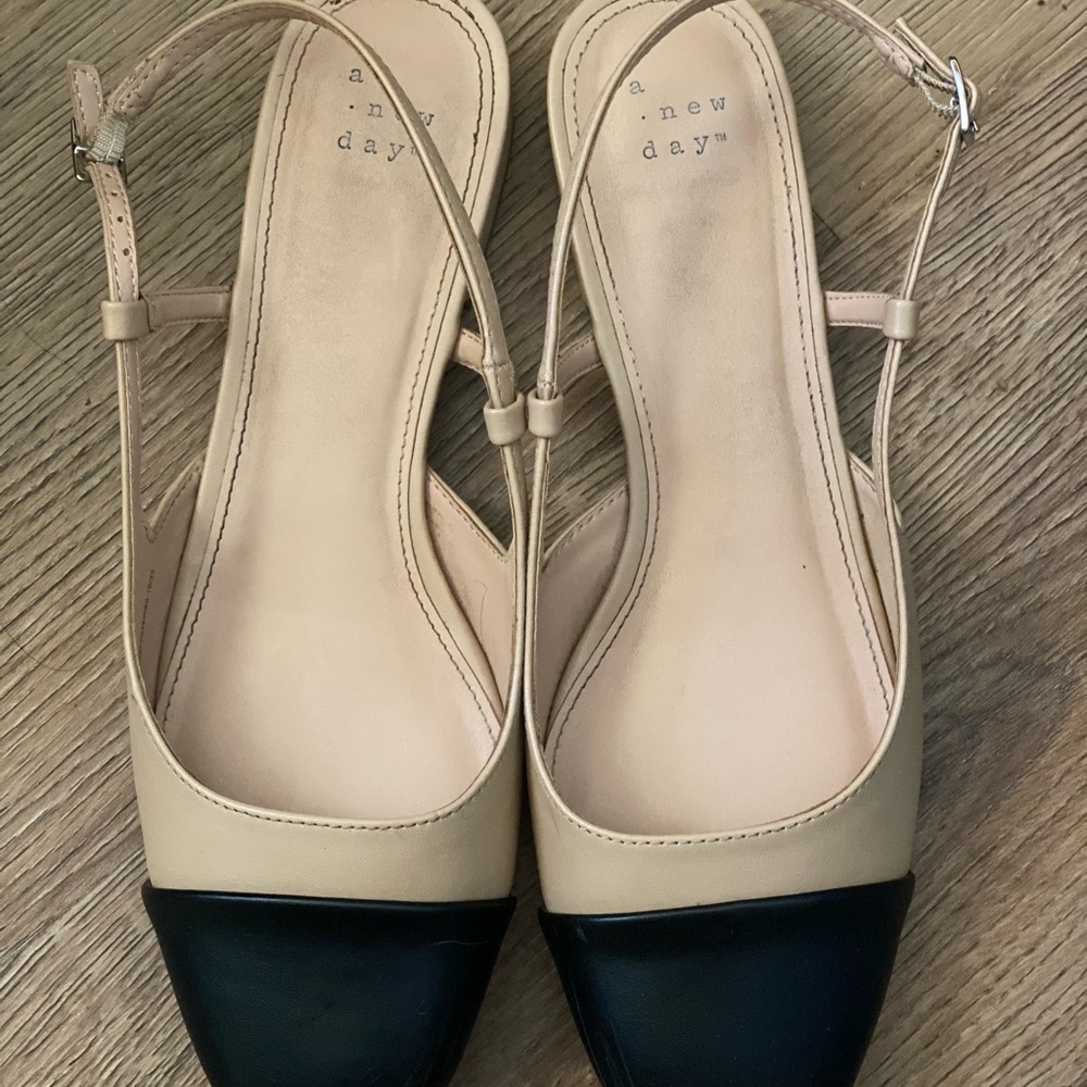 a new day Beige and Black Cap-Toe Slingback Flats